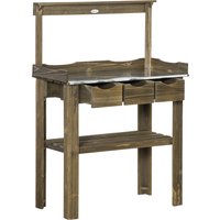 Outsunny Pflanztisch  Gärtnertisch aus Holz, 3 Schubladen, Haken, verzinkte Arbeitsfläche, für Garten/Terrasse, Verkohlt, 78x38x112cm  Aosom.de von Outsunny