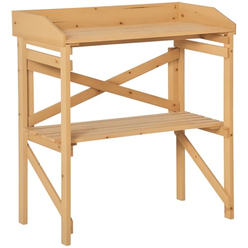 Outsunny Pflanztisch mit Ablagefläche Blumentisch Gärtnertisch Garten Holz Hellbraun 80 x 40 x 84 cm von Outsunny