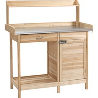 Outsunny Pflanztisch  Gärtnertisch mit verzinkter Arbeitsplatte, Schublade & Schrank, 112x45x125cm, Natur  Aosom.de von Outsunny