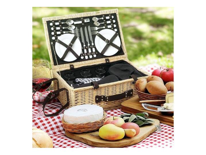 Outsunny Picknickkorb mit Isoliert Kühlfach, Picknickdecke, Besteck Set (Picknick Set für 4 Personen, 1 St., Picknickkoffer aus Weidenholz) von Outsunny