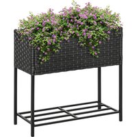 Outsunny Hochbeet Blumenkasten aus Poly Rattan mit Füßen und Ablage, 70 x 30 x 72 cm, braun für Garten Balkon Terrasse   Aosom.de von Outsunny