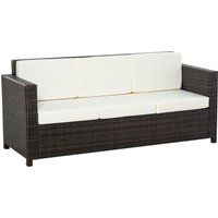 Outsunny Poly-Rattan Garten Loungesofa 3-Sitzer mit Kissen, braun und weiß, Metall und Polyester, 185 x 70 x 80 cm, ideal für Terrasse und Balkon   Aosom.de von Outsunny