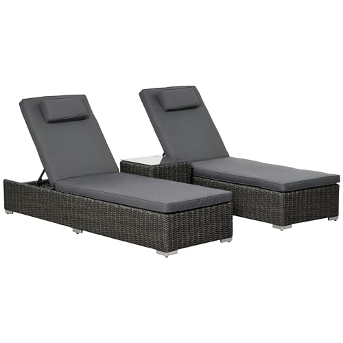 Outsunny Poly-Rattan Sonnenliege 3-TLG. Gartenliege mit 6-Fach Verstellbarer Rückenlehne Beistelltisch Nackenkissen Gartenmöbel Aluminium Grau 60 x 195 x 91 cm Outsunny Poly-Rattan Sonnenliege 3-TLG. Gartenliege mit 6-Fach Verstellbarer Rückenlehne Beistelltisch Nackenkissen Gartenmöbel Aluminium Grau 60 x 195 x 91 cm von Outsunny