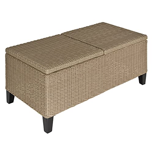 Outsunny Polyrattan Beistelltisch Garten Couchtisch Gartentisch Balkontisch ausziehbar Stahl Khaki 103 x 50 x 45,5 cm von Outsunny