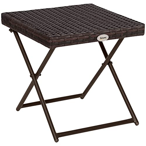 Outsunny Polyrattan Beistelltisch Gartentisch klappbar Couchtisch Gartenmöbel Falttisch Metall Braun 40 x 40 x 40 cm von Outsunny