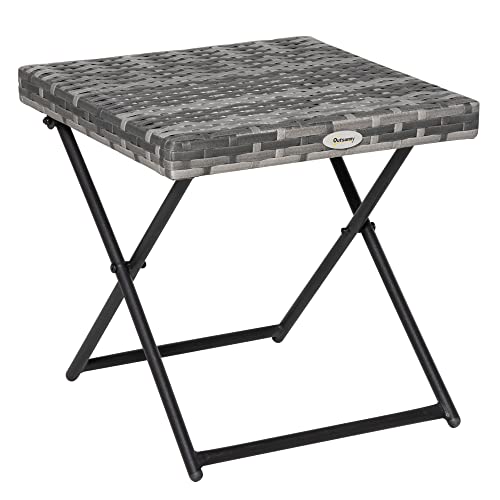 Outsunny Polyrattan Beistelltisch Gartentisch klappbar Couchtisch Gartenmöbel Falttisch Metall Grau 40 x 40 x 40 cm von Outsunny