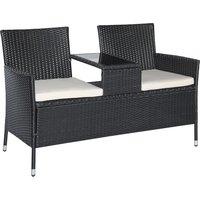 Outsunny Polyrattan Gartenbank Gartensofa Sitzbank mit Tisch 2-Sitzer Stahl Schwarz B133 x T63 x H84cm von Outsunny