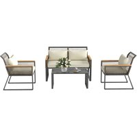 Outsunny Polyrattan Gartenmöbel Set 4 Personen wetterfest Balkonmöbel-Set mit 2er Sofa, 2 Stühle Glastisch Kissen Outdoor Sitzgruppe Gartengarnitur Gartenlounge für Garten Balkon Grau+Beige   Aosom von Outsunny