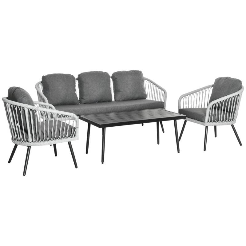 Outsunny Polyrattan Gartenmöbel Set 4-Teiliges mit Sofa Kissen von Outsunny