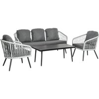 Outsunny - Polyrattan Gartenmöbel Set 4-teiliges Rattensofa-Set Sitzgruppe Sitzgarnitur für Pause Lounge Teetisch mit Sofa Kissen Aluminium Grau von Outsunny