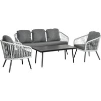 Outsunny Polyrattan Gartenmöbel Set für 5 Personen, Sitzgruppe mit Kissen, Aluminiumgestell, grau, ideal für Terrasse & Balkon   Aosom.de von Outsunny