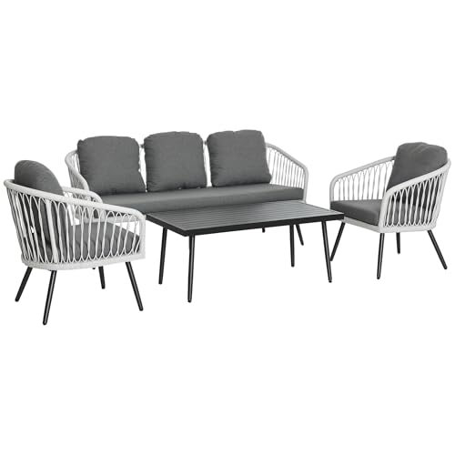 Outsunny Polyrattan Gartenmöbel Set 4-teiliges Rattensofa-Set Sitzgruppe Sitzgarnitur für Pause Lounge Teetisch mit Sofa Kissen Aluminium Grau Outsunny Polyrattan Gartenmöbel Set 4-teiliges Rattensofa-Set Sitzgruppe Sitzgarnitur für Pause Lounge Teetisch mit Sofa Kissen Aluminium Grau von Outsunny