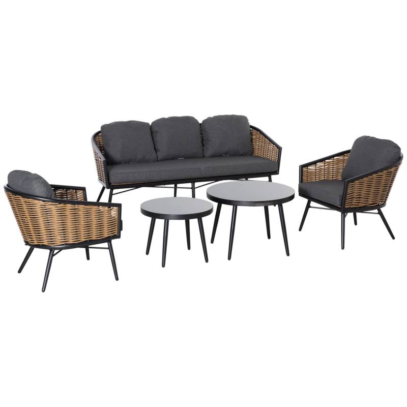 Outsunny Polyrattan Gartenmöbel Set 5-Teiliges mit Sofa Kissen von Outsunny