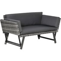 Outsunny Polyrattan Gartensofa 2-Sitzer  Loungesofa in Grau, klappbare Armlehnen, Stahl, 129x63x67cm, für Garten & Terrasse  Aosom.de von Outsunny