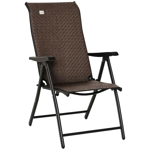 Outsunny Polyrattan Gartenstuhl Klappstuhl mit 7-Fach Verstellbarer Rückenlehne wetterfester klappbar Balkonstuhl Campingstuhl 120kg Belast Gartenstühle für Garten, Balkon 58x71x111cm Braun+Schwarz von Outsunny