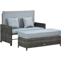 Polyrattan Lounge-Sofa Gartensofa Gartenliege 2-Sitzer mit Kissen Hocker Grau - Grau - Outsunny von Outsunny