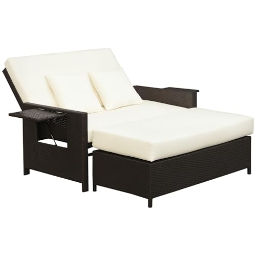 Outsunny Polyrattan Lounge-Sofa Zweisitzer-Gartensofa mit Liegefunktion, Gartenliege in Rattanoptik, ausfahrbare Fußbank mit Stauraum, mit Sitzkissen, Braun+Creme, 130 x 72 x 96 cm Outsunny Polyrattan Lounge-Sofa Zweisitzer-Gartensofa mit Liegefunktion, Gartenliege in Rattanoptik, ausfahrbare Fußbank mit Stauraum, mit Sitzkissen, Braun+Creme, 130 x 72 x 96 cm von Outsunny