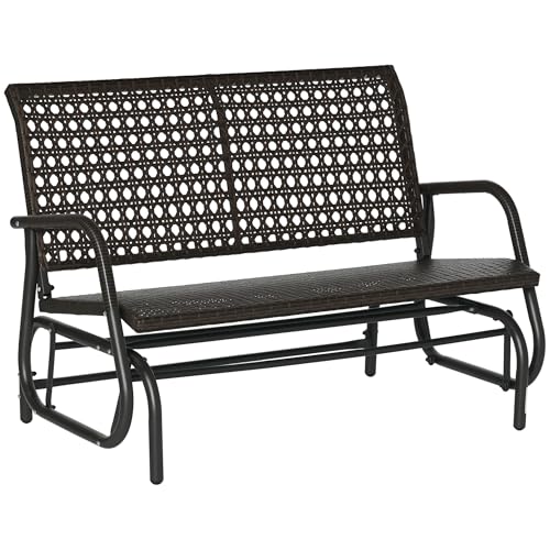 Outsunny Polyrattan Schaukelstuhl 2-Sitzer Gartenbank mit Rückenlehne Schaukelbank für 2 Personen Gartenschaukel Outdoor Bank Sitzbank für Garten Terrasse Park 70 x 120 x 84 cm Braun von Outsunny