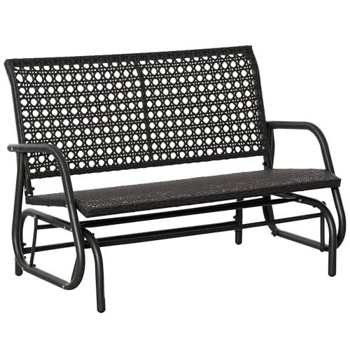 Outsunny Polyrattan Schaukelstuhl 2-Sitzer Gartenbank mit Rückenlehne Schaukelbank für 2 Personen Gartenschaukel Outdoor Bank Sitzbank für Garten Terrasse Park 70 x 120 x 84 cm Grau von Outsunny