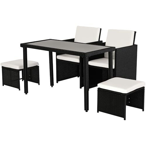 Outsunny Polyrattan Sitzgruppe Essgruppe Gartenset Garnitur 11 tlg. mit Kissen Schwarz von Outsunny