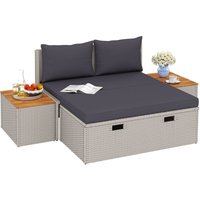 Polyrattan Sonnenliege für 2 Personen Doppelliege mit Fußhocker Stauraum Schirmloch wetterfest Gartenliege 320kg Belastbar Gartenmöbel Liegestuhl von Outsunny