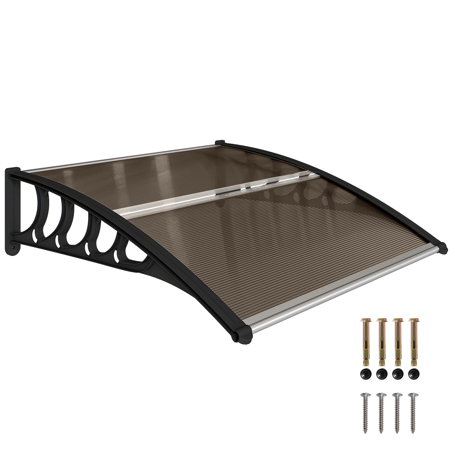 Outsunny Pultvordach Polycarbonate Aluminium Braun Schwarz 103L x 96,5B x 27H cm von Outsunny