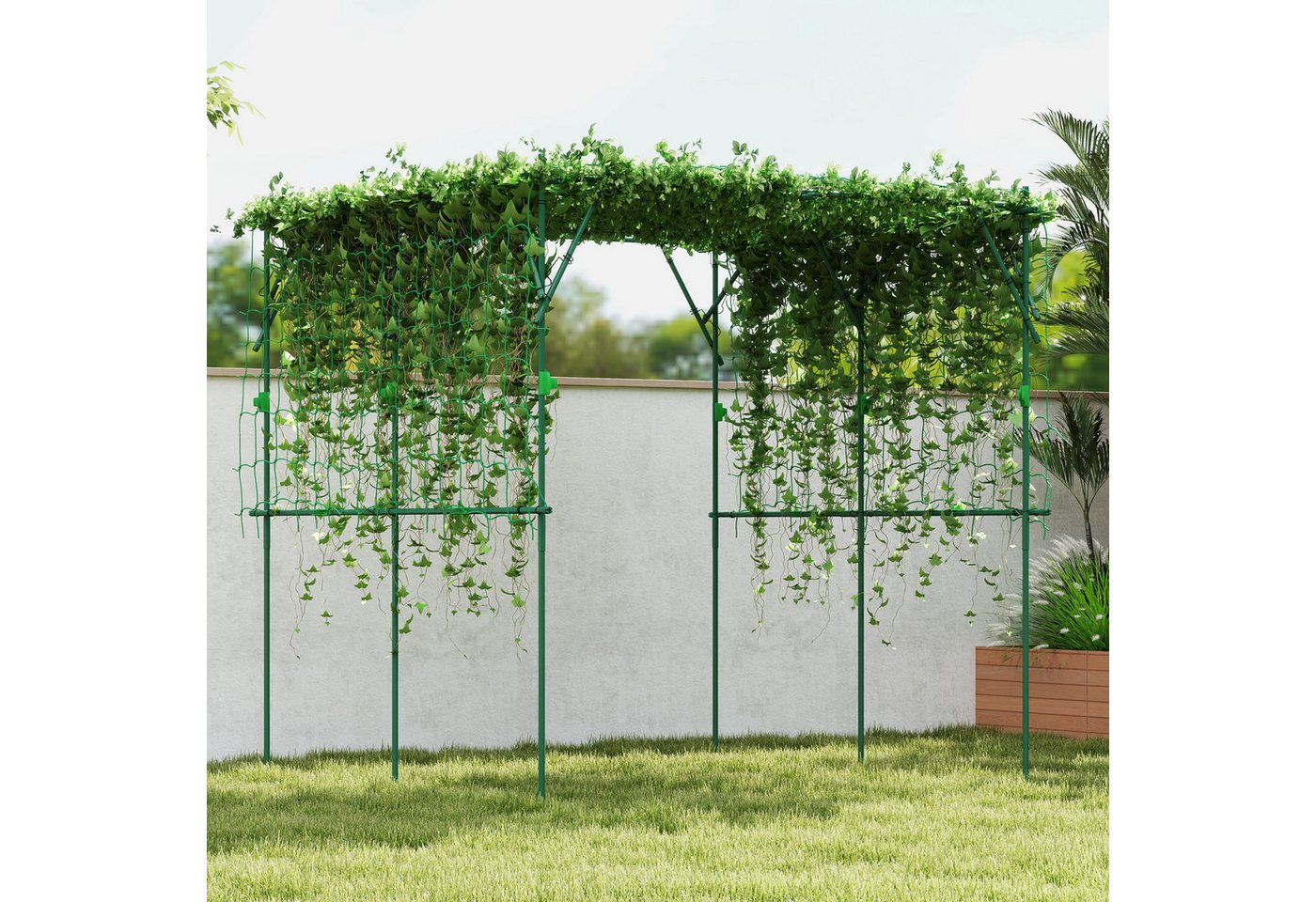 Outsunny Rankhilfe rostfrei, mit Dreieckig Stützdesign, 223x223x223 cm Rosenbogen für Kletterpflanzen, 1 St., Rankgitter aus Stahl, für Zimmerpflanzen, Pflanzenspalier, für Gemüse Blumen Grün von Outsunny