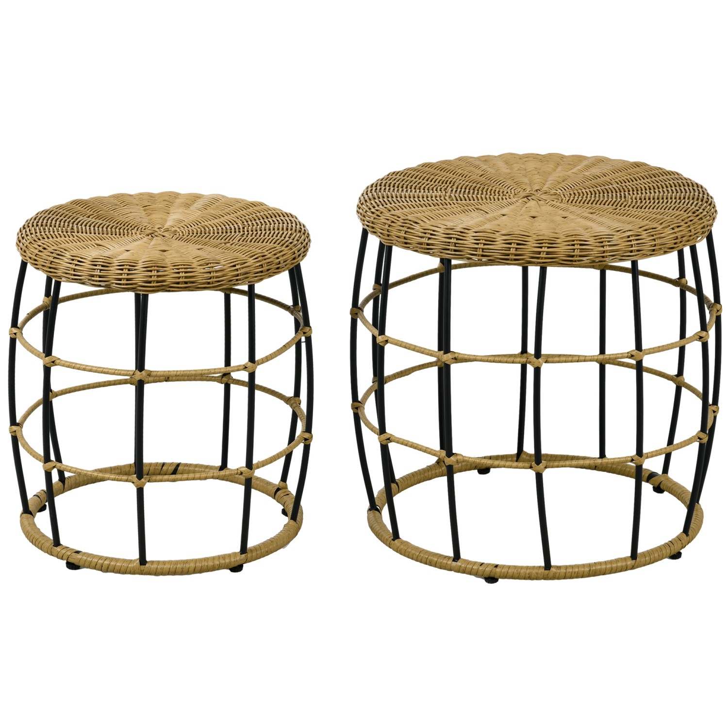 Outsunny Rattan Beistelltisch 2er-Set Stapelbar Outsunny Rattan Beistelltisch 2er-Set Stapelbar von Outsunny