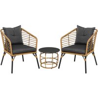 Outsunny Rattan Gartenmöbel-Set, 3-TLG. Sitzgruppe, inkl. Couchtisch und 2 Stühle, Bistro-Set mit Kissen, Balkonmöbel, Sand+Dunkelgrau von Outsunny