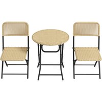 Outsunny Rattan Gartenmöbel-Set 3-TLG., Balkonmöbel-Set inkl. Couchtisch, 2 Stühle, Klappbares Bistro-Set mit UV-Schutz, Stahl, Gelb von Outsunny