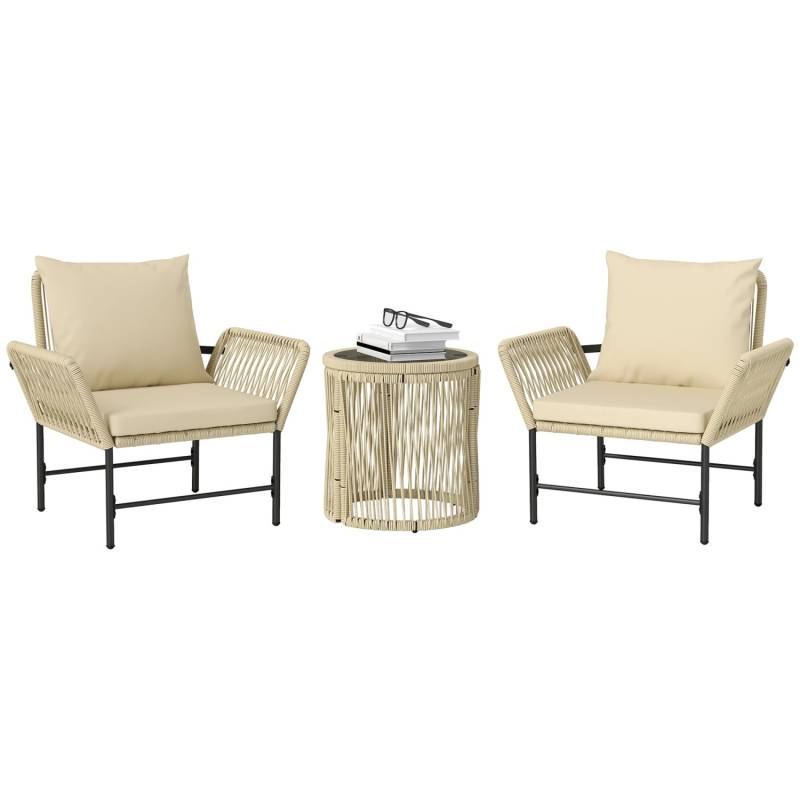 Outsunny Rattan Gartenmöbel-Set Stahl PE-Rattan 80L x 74B x 79H cm Khaki von Outsunny