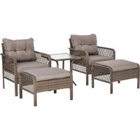 Outsunny Rattan Gartenmöbel Set für 4 Personen Balkonmöbel Set Sofa mit Hocker Tisch Stahl Braun 65 x 66 x 75 cm von Outsunny