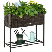 Outsunny Poly Rattan Hochbeet Blumenkasten mit Füßen Blumentopf mit Ablage Braun 70 x 30 x 72 cm   Aosom von Outsunny