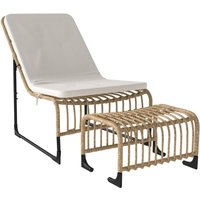 Outsunny - Rattan Relaxsessel mit Fußhocker UV-beständig Gartensessel mit Kissen Bänder Outdoor Rattanstuhl Gartenstuhl für Garten, Balkon, Terrasse von Outsunny
