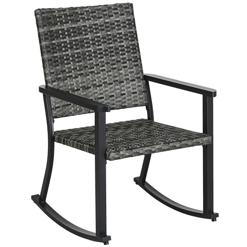 Outsunny Rattan Schaukelstuhl, Gartenstuhl, Schwingstuhl Loungemöbel für Balkon, Terrasse, Grau, 62 x 75 x 95 cm von Outsunny