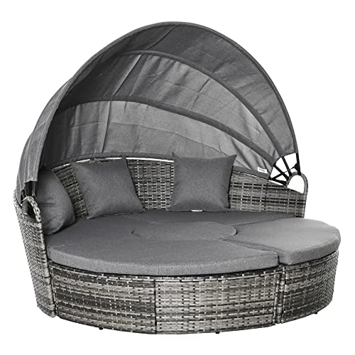 Outsunny Rattan Sonneninsel 4-teilige Loungegruppe mit Sonnendach Sitzgruppe mit Kissen und Beistelltisch höhenverstellbar Metall Grau 175 x 180 x 147 cm von Outsunny