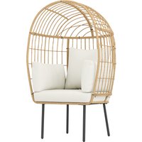 Outsunny Rattansessel Ei-Förmig mit abnehmbarem Kissen, Polster, übergroße Outdoor Sessel aus Rattan, Wetterfest Korbsessel Gartensessel Gartenstühle für Garten Balkon, Veranda, Terrasse Beige   Aosom von Outsunny
