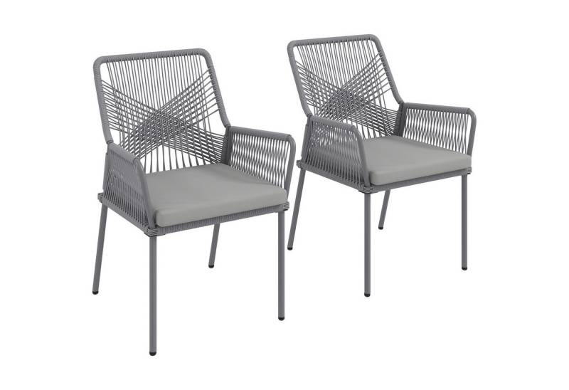 Outsunny Rattanstuhl 2er Set, mit Armlehne, Rückenlehne, abnehmbar Sitzkissen (Gartenstuhl aus Rattan, 2 St), Rattanstuhl für Garten, Balkon, Terrasse, Dunkelgrau von Outsunny