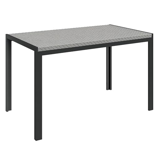 Outsunny Rechteckiger Gartentisch, Esstisch für 4 Personen aus Metall und PE-Geflecht-Harzplatte mit Rattan-Effekt, ABM. 120L x 70l x 72H cm grau von Outsunny