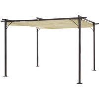 Outsunny Retraktierbare Pergola 4 x 4 m mit epoxidbeschichteter schwarzer Metallstruktur + inklusive hochdichter 180 g/m² Polyesterabdeckung in Beige   Aosom von Outsunny