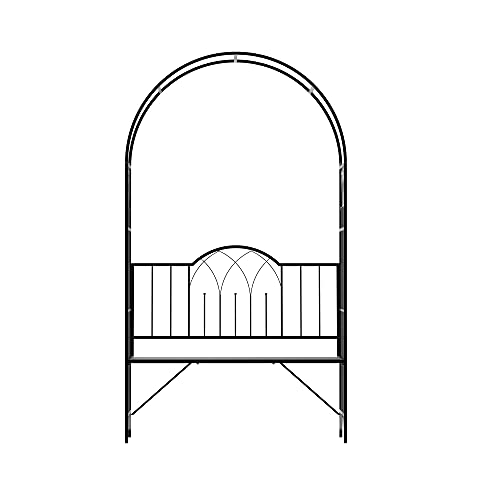 Outsunny Rosenbogen aus Metall Rankhilfe für Kletterpflanzen Gartenbogen mit Bank Spitze Torbogen Rankbogen für Rosen Bögen Rankgitter Rosenhilfe für Garten 115 x 59 x 203 cm Schwarz von Outsunny