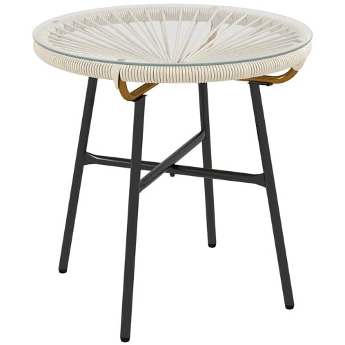 Outsunny Runder Garten Couchtisch aus Harz in Rattanoptik Metall und Tischplatte aus gehärtetem Glas Ø 50 x 50 cm cremefarben Outsunny Runder Garten Couchtisch aus Harz in Rattanoptik Metall und Tischplatte aus gehärtetem Glas Ø 50 x 50 cm cremefarben von Outsunny