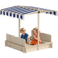 Outsunny - Sandkasten Sandkiste aus Holz für Garten Sandkasten mit Dach Felix Kindersandkasten mit Dach abnehmbar Rücklehnen verstellbar Tannenholz von Outsunny