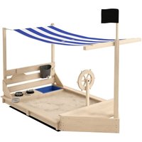 Outsunny - Sandkasten Sandkiste groß mit Abdeckung im Schiff Design Matschekiste aus Holz Segelschiff Spielhaus mit Küchenspielset Aufbewahrung für von Outsunny