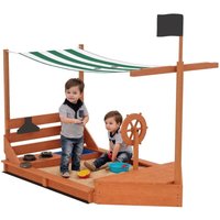 Outsunny - Sandkasten Sandkiste groß mit Abdeckung im Schiff Design Matschekiste aus Holz Segelschiff Spielhaus mit Küchenspielset Aufbewahrung für von Outsunny