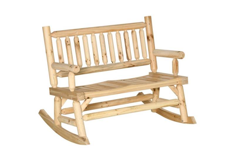 Outsunny Schaukelstuhl Schaukelbank aus Holz, Gartenbank mit Armlehne (Holzbank, 1 St), für Garten, Balkon, bis 250 kg belastbar, Natur, 112 x 96 x 93 cm von Outsunny