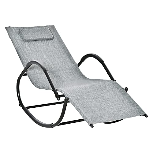 Outsunny Schaukelstuhl Schaukelliege mit Kopfkissen Gartenliege Schwungliege bis 160 kg belastbar Texteline Grau 61 x 160 x 79 cm Outsunny Schaukelstuhl Schaukelliege mit Kopfkissen Gartenliege Schwungliege bis 160 kg belastbar Texteline Grau 61 x 160 x 79 cm von Outsunny