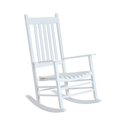 Outsunny Schaukelstuhl aus Holz mit Armlehne Schwingsessel Relaxstuhl Gartenstuhl Weiß 69 x 86 x 115 cm von Outsunny