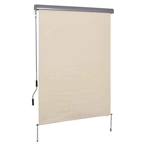 Outsunny Senkrechtmarkise Balkonmarkise Vertikalmarkise Windschutz Seitenrollo Sichtschutz mit Handkurbel Polyesterstoff+Aluminium Cremeweiß 200 x 140 cm von Outsunny