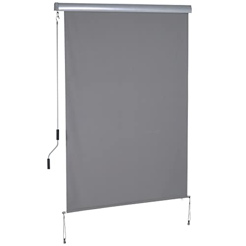 Outsunny Senkrechtmarkise Balkonmarkise Vertikalmarkise Windschutz Seitenrollo Sichtschutz mit Handkurbel Polyesterstoff+Aluminium Grau 140 x 200 cm von Outsunny